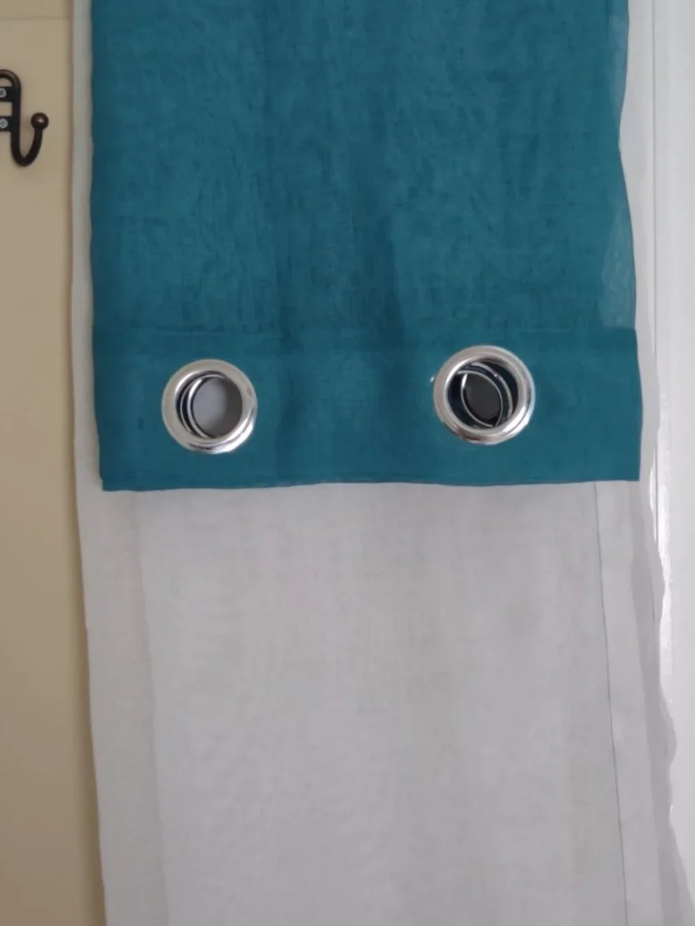 Window Curtains 4 Sheer Panels Aqua & White with Metal Grommets Each=54
